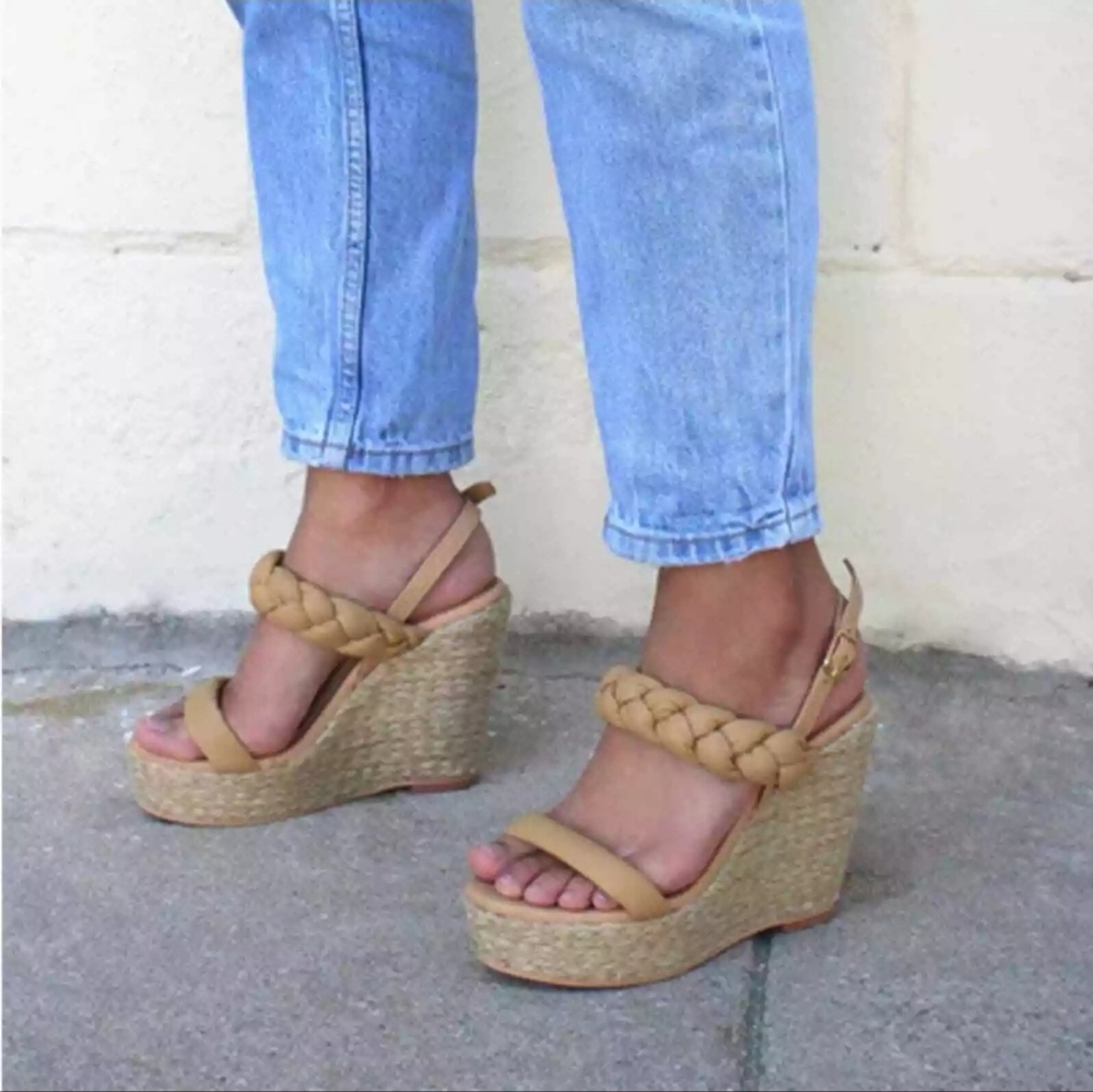 Kaanas Kendari Chunky Braided Wedge Platform Sandals Ankle Strap Sand Size 8